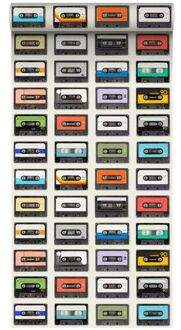 behang XXL vintage cassettes beige, zwart, rood, oranje, blau Blauw