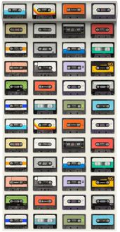 behang XXL vintage cassettes beige, zwart, rood, oranje, blau Blauw