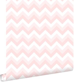 behang zigzag motief licht roze en wit Blauw