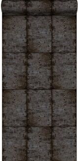 behang zinken platen bruin zwart en grijs - 53 cm x 10,05 m - Zwart, Bruin, Grijs
