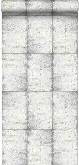 behang zinken platen licht warm grijs - 53 cm x 10,05 m - 138 Grijs, Wit