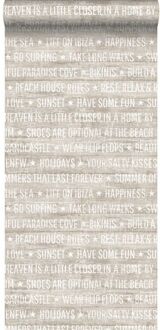 behang zomerse quotes donker beige Blauw