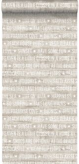 behang zomerse quotes donker beige Blauw