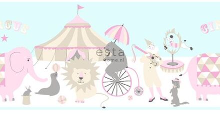 behangrand circus figuren licht roze, lichtblauw en beige - 2 Roze, Beige, Blauw