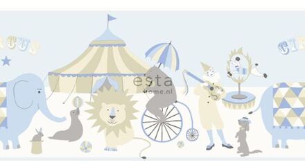 behangrand circus figuren lichtblauw, beige en wit - 26,5 cm Beige, Blauw, Wit