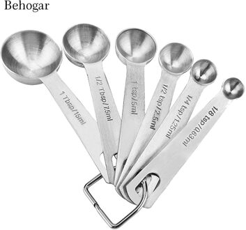 Behogar 6 Stuks Roestvrij Staal Meten Lepel Set Met Schaal Waarde Voor Koken Bakken 0.63Ml 1.25Ml 2.5ml 5 Ml 7.5 Ml 15Ml