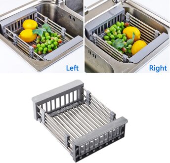 Behogar Gerechten Rack Intrekbare Roestvrij Staal Water Sink Droogrek Houder Afdruiprek Organizer Mand Voor Thuis Keuken 29.5x21.5x9cm
