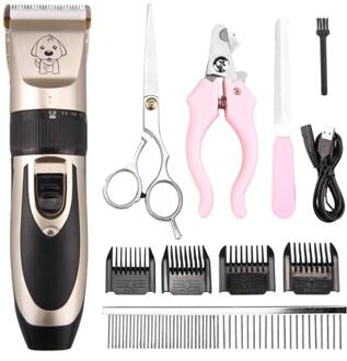 Behogar USB Oplaadbare Elektrische Hond Pet Hair Trimmer Grooming Remover Gereedschap Kit w/Borstel Schaar Nagelknipper 4pcs limiet Kammen stijl A
