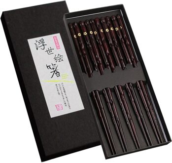 Behokic 5 Paar Natuurlijke Hout Japanse Eetstokjes Glad Oppervlak Antislip Sushi Sticks Eetstokjes Keuken Servies Accessoires