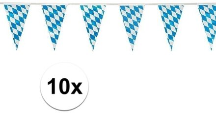 Beieren Oktoberfest vlaggenlijn - 10x - blauw/wit - 10 meter - kunststof - vlaggetjes versieringen