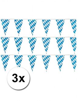 Beieren Oktoberfest vlaggenlijn - 3x - blauw/wit - 10 meter - kunststof - vlaggetjes versieringen Multi