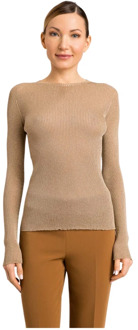 Beige Boatneck Lurex Sweater Twinset , Brown , Dames - M,S,Xs