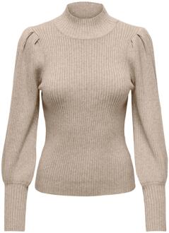 Beige Gebreide Trui met Hoge Hals Only , Beige , Dames - Xl,L,M,S