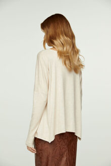 Beige gemêleerd gebreide top met zakdoekzoom - L