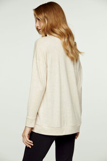 Beige gemêleerde gebreide top met lange mouwen