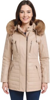Beige gewatteerde leren parka voor dames - Bowen - EU 36 / UK 8