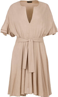 Beige jurk met ruches Zand