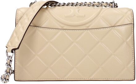 Beige Leren Schoudertas - One Size