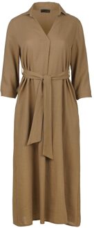 Beige linnen stijl midi jurk met ceintuur - XL