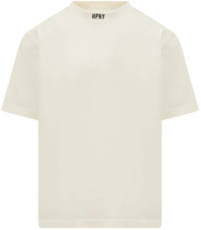 Beige Logo T-shirt, Crew Neck, Ribbed Collar Heron Preston , White , Heren - S,Xs