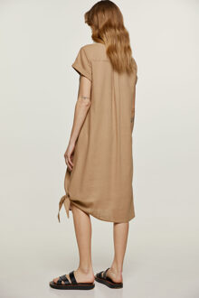 Beige Midi Jurk met Strikdetail - XL