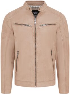 Beige Modern Klassiek Leren Gewatteerd Bikerjack voor Heren - Derry - XL