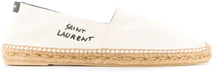 Beige Platte Schoenen met Geborduurd Logo Saint Laurent , Beige , Heren - 41 1/2 Eu,40 Eu,41 Eu,39 EU
