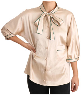 Beige Ribbon Silk Stretch Top Blouse Dolce & Gabbana Pre-owned , Beige , Dames - XL