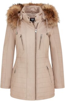 Beige slim fit leren parka met capuchon voor dames - Northam - EU 52 / UK 24
