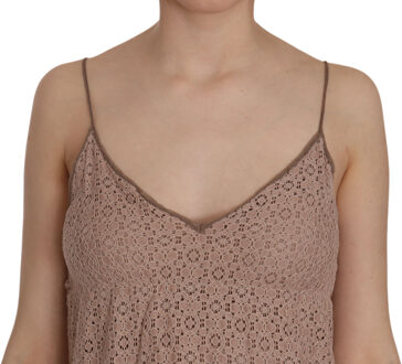 Beige Spaghetti Strap A-lijn Mini Katoenen Jurk Veelkleurig - L