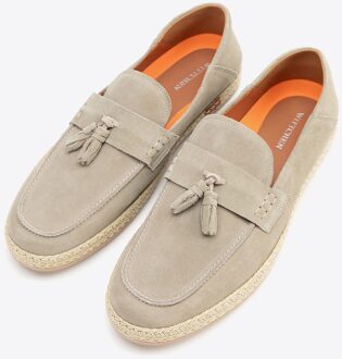 beige suède leren loafers met kwastje voor heren
