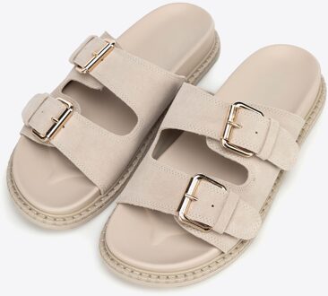 Beige suède leren slippers voor dames