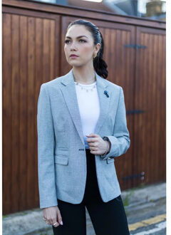 Beige tweed getailleerde wolmix blazer voor dames - maat
