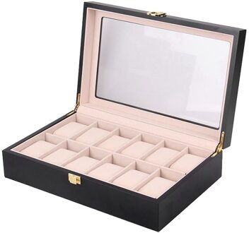 Beige Voering Houten Horloge Vitrine, Glas Overgoten Houten Horloge Vitrine Horloge Organizerr, Sieraden Opslag 12