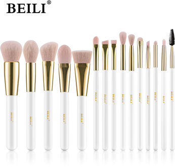 Beili Make Up Borstel Set Professionele Wit Gezicht Make-Up Kwasten Roze Synthetisch Haar Oogschaduw Blush Contour Foundation Brush Blauw