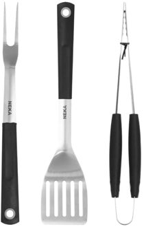 Beka BBQ/barbecue gereedschap set 3-delig met rubberen handvatten - Barbecuegereedschapset