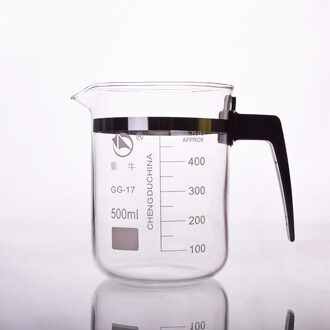 Beker in lage vorm met plastic handvat, Capaciteit 500 ml, buitendiameter = 89mm, hoogte = 120mm, Laboratorium beker