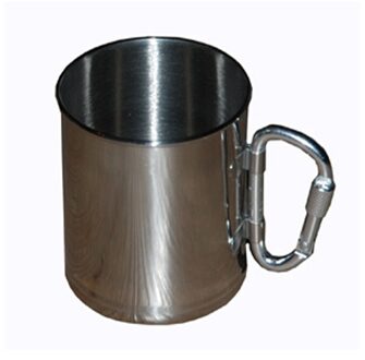 Beker met karabijnhaak - RVS - 300 ml - schroefsluiting - ideaal voor outdoor - lichtgewicht - mok