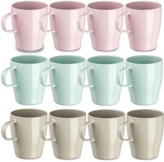 Bekers - 12x - kunststof - gekleurd - 300ml - onbreekbaar