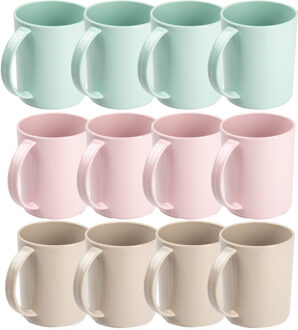 Bekers - 12x stuks - kunststof - gekleurd - 350 ml - onbreekbare mokken Multi