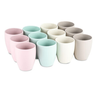 Bekers - 12x stuks - kunststof - gekleurd - 375 ml - onbreekbare mokken Multi