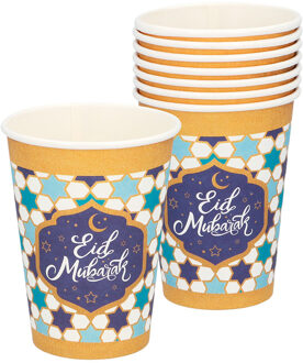 Bekers Eid Mubarak Blauw/Goud (8st) Blauw, Multikleur - Print, Goud - Brons