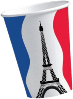 Bekers Frankrijk - 10x - 200 ml - karton - Frans thema - party bekertjes