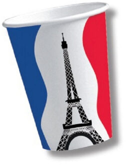 Bekers Frankrijk - 30x - 200 ml - karton - Frans thema - party bekertjes