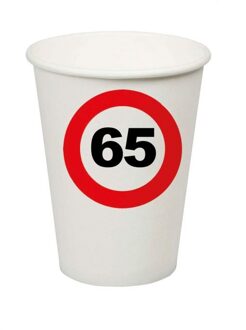 Bekers Verkeersbord 65 Jaar - 8 Stuks Rood - Zalm, Wit - Transparant, Multikleur - Print