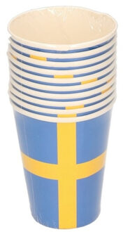 Bekers Zweden - 20x stuks - 200 ml - karton - vlag - Landen thema versiering