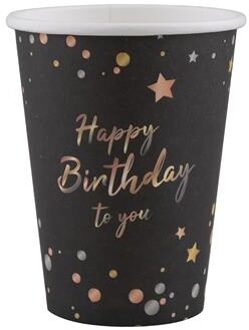 Bekertjes Happy Birthday To You Zwart (8st)