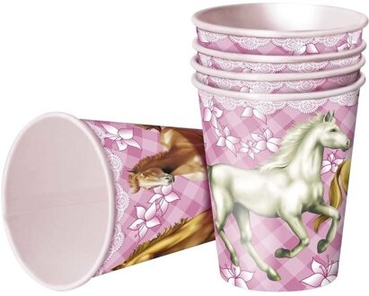 Bekertjes paarden thema - 16x st - 250 ml - karton - feestbekertjes kinderfeestje