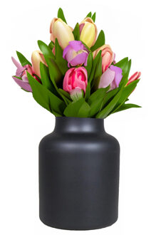 Bela Arte Bloemenvaas Milan - mat zwart glas - D15 x H20 cm - melkbus vaas met smalle hals