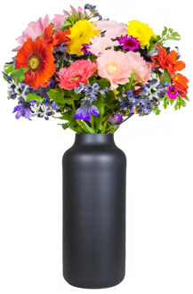 Bela Arte Bloemenvaas Milan - mat zwart glas - D15 x H35 cm - melkbus vaas met smalle hals